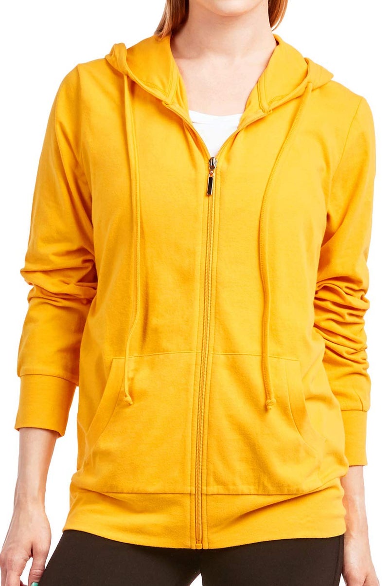 Sofra Women's Thin Cotton Zip Up Hoodie Jacket (L, Mustard) - Image 3